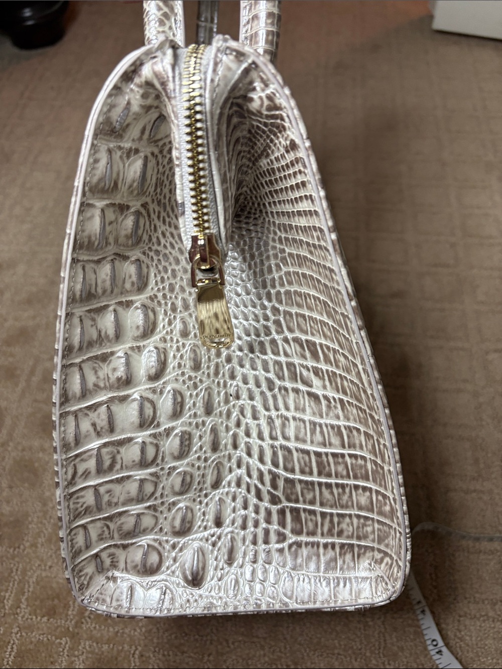 Brahmin Small Caroline Satchel in Pristine Croc-Embossed Leather Tote - Picture 9 of 12